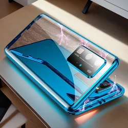 Metal Magnet Phone Case For OPPO OPPO A3 pro A40m A60 A78 A79 A80 A98 k12x A3x 4G 5G Double sided Glass Lens Protect Cover Cases