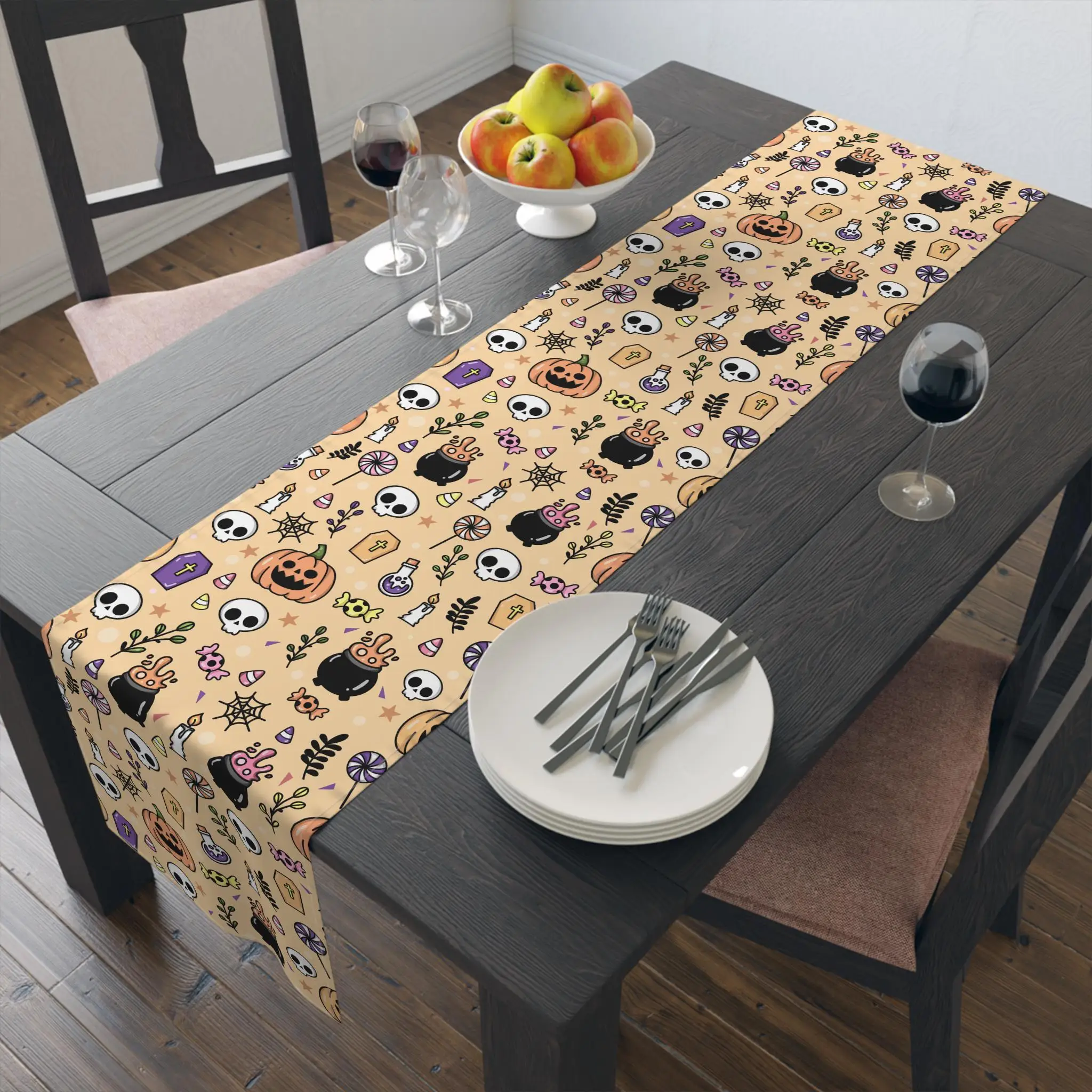 Halloween Orange and Yellow Pumpkin Long Table Runner Halloween Placemats Table Runner Fall Table Mats for Party Kitchen Dining