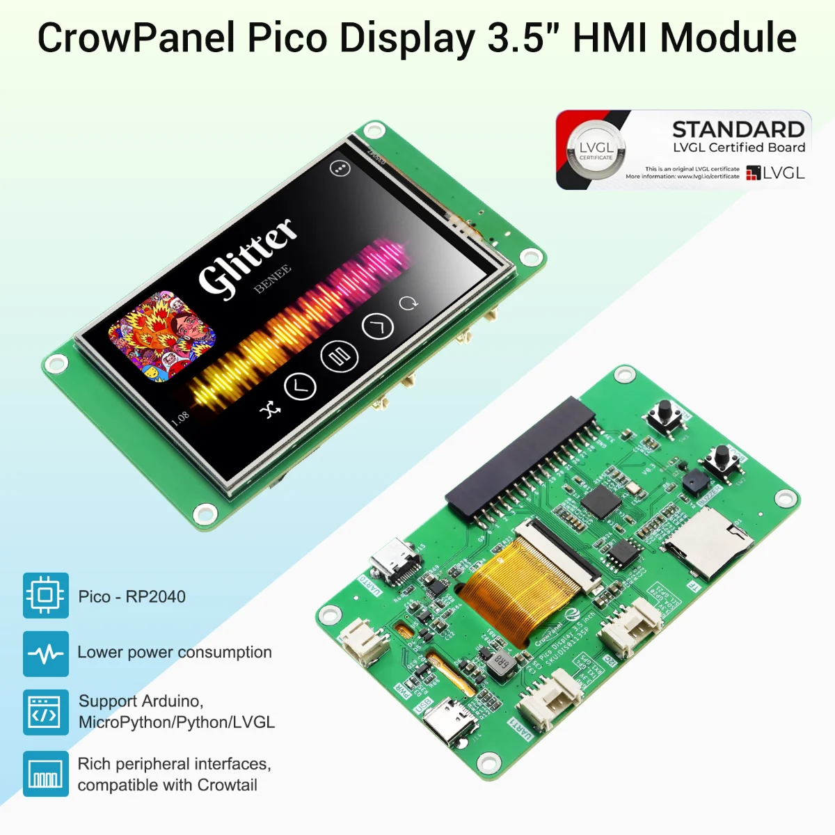 Imagem -05 - Tela Sensível ao Toque Resistiva Pico Tft Lcd Display Rp2040 3.5 Módulo Hmi 480x320 Suporta c c c ++ Micropython Lvgl