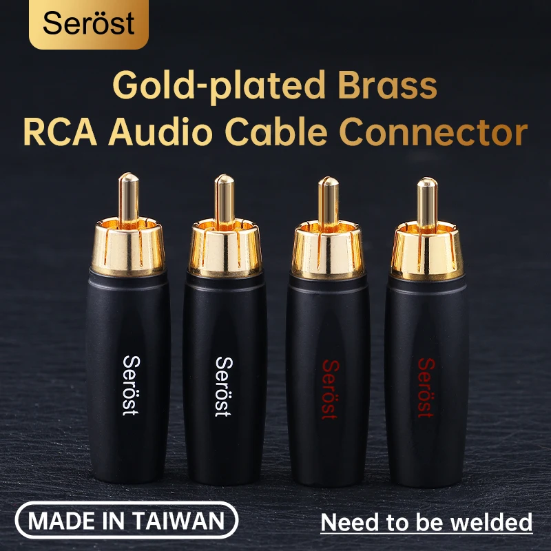 

Serost HiFi Audio Cable Gold Plated Brass RCA Plug Connector supported diameter 4mm to 8mm Cable