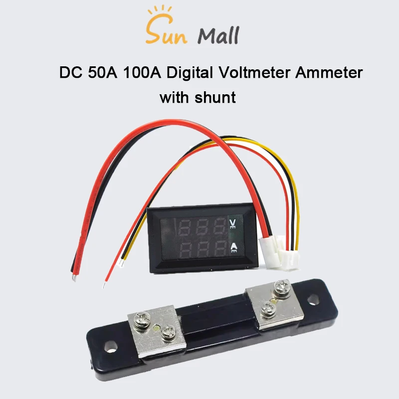 DC 50A 100A Digital Voltmeter Ammeter 100A Current Meter Voltage Tester LED Dual Digital Volt Meter Gauge with Shunt