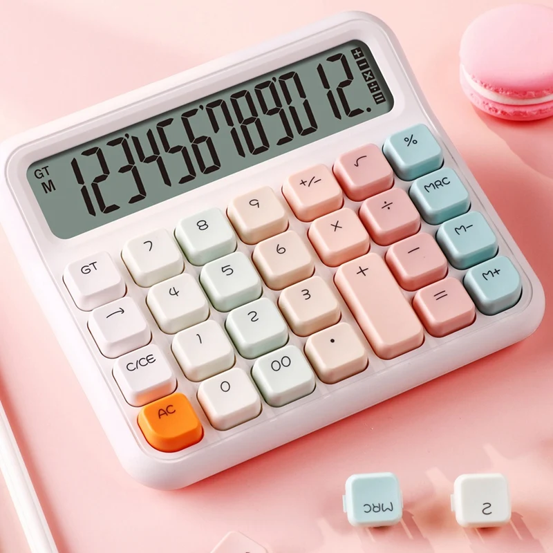 Desktop Calculator 12-Digit Display, Cute And Ergonomic Design With Large LCD Screen For Home, School, Office Use