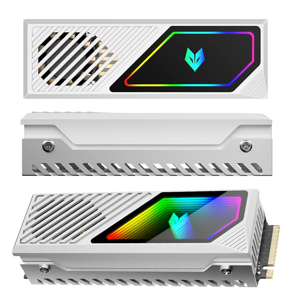 

M.2 2280 SSD Heatsink SSD Aluminum Alloy Radiator with Thermal Silicone Pad 5V 3 Pin ARGB SSD Cooler Built-in Fan M.2 Radiator