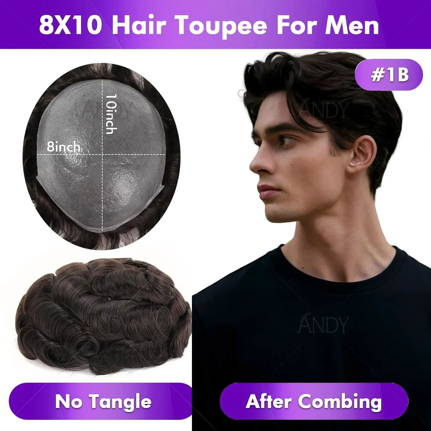 

Men Toupee 100% Human Hair Wig For Men 0.06-0.08mm Strong Double Knots Male Wig Capillary Prosthesis Men's Hairpiece