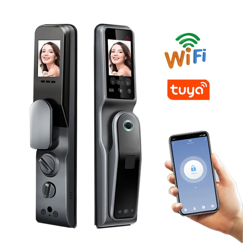 

TUYA WIFI Phone Unlock Face Facial Recognition Smart Door Lock With Camera Fingerprint Palm Card Password Key Home Door Lock