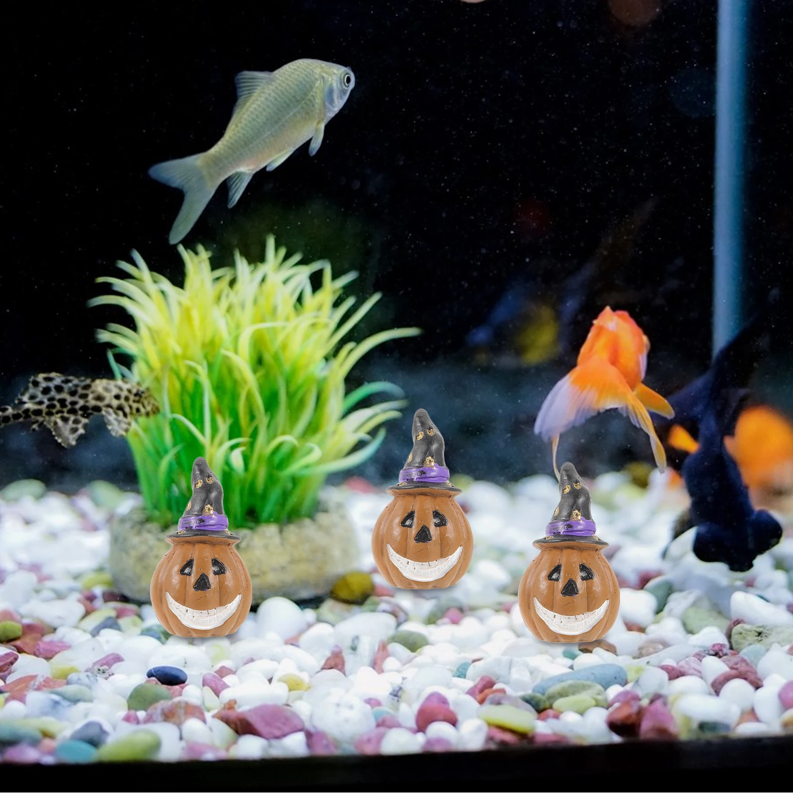

2pcs Fish Tank Skull Pumpkin Decoration Resin Craft Wear-Resistant Aquarium Landscaping Decor Fish Hideout Halloween Theme