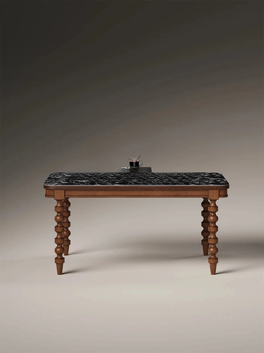 

04Slate dining table household French retro solid wood dining table antique style