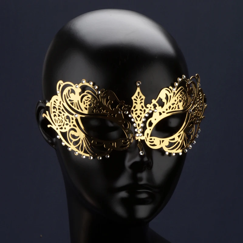 Iron high-end metal mask with diamonds, gold plating, electroplating, ladies princess mask, masquerade performance props