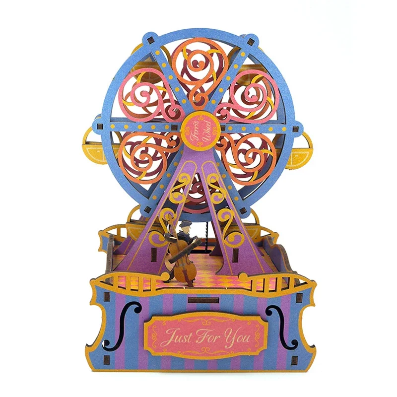 Animation Music Box Romantic Ferris Wheel Building Block Assembly Music Box Diy Handmade Ornament Canon Female Birthday Gift