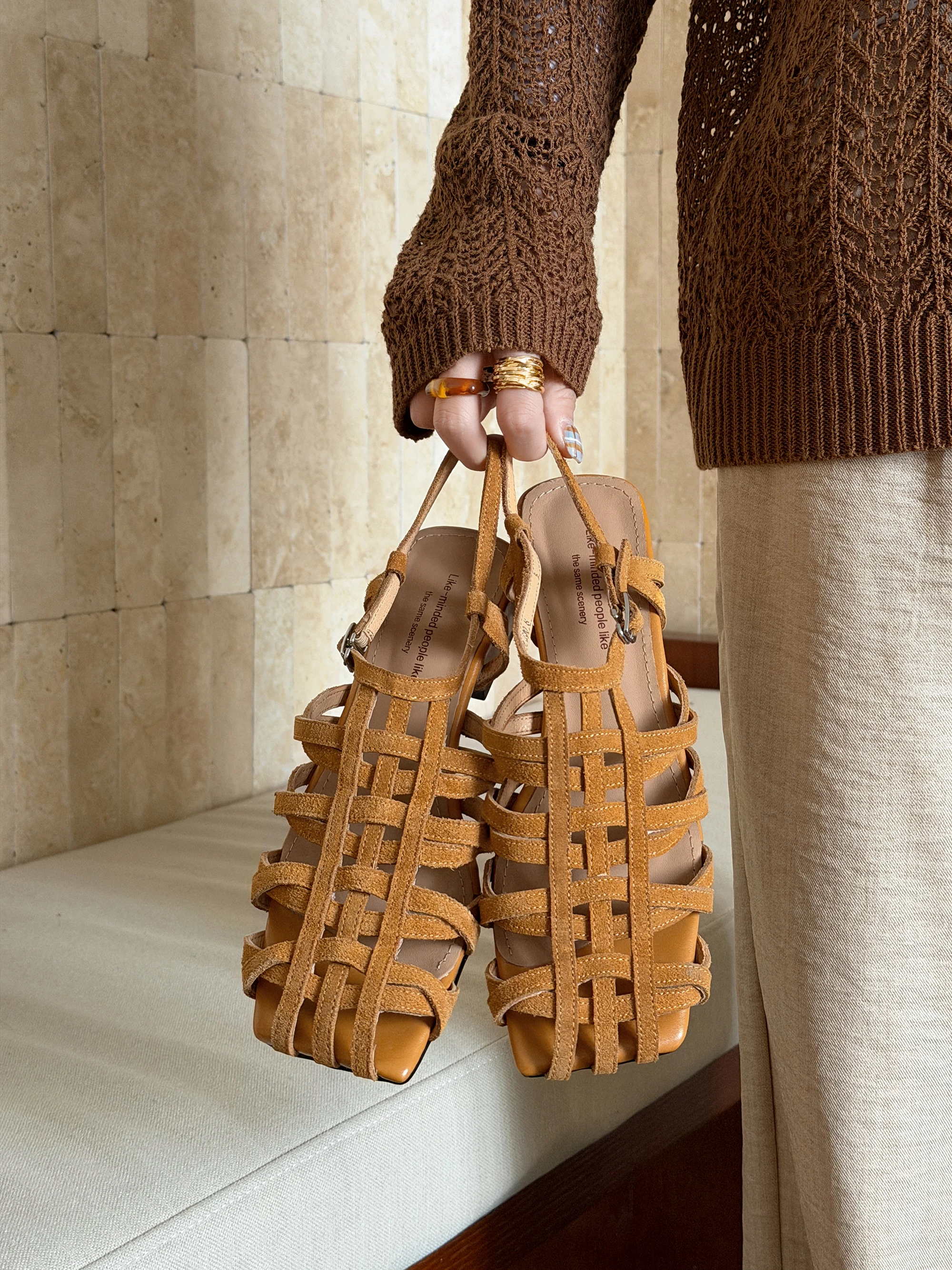 

Women Sandals Shoes High Quality Square Toe 2026Summer Genuine Leather Footwear
