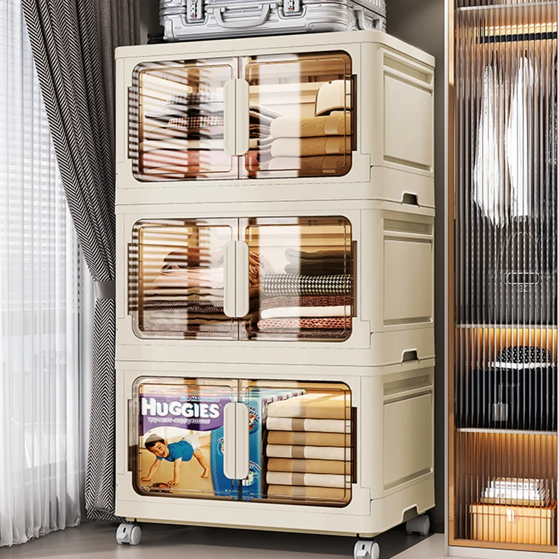 Large Capacity Folding Organizer Bins Stackable Storage Box Transparent Wardrobe Classification Cabinet Closet Organizing Shelf