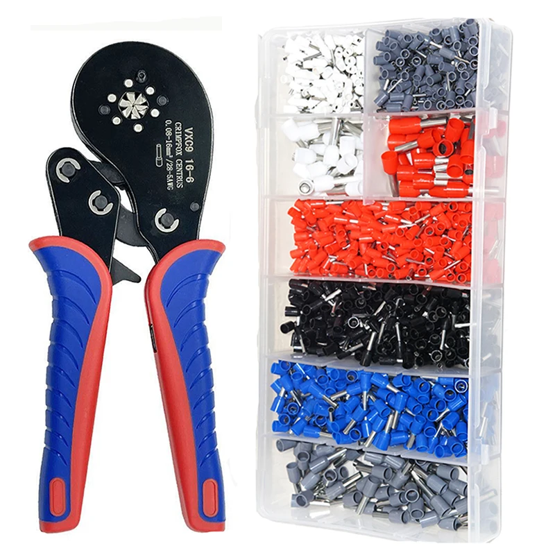 

0.08-16mm² 16-6 Tubular Terminal Crimping Tools Pliers Precision Electrical Clamps/1200pcs Wire Ferrules Crimp Terminals Kit