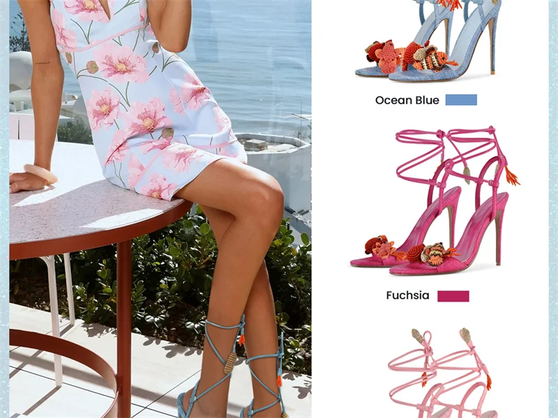Onlymaker Women Open Round Toe Woven Embellished Ankle Strap Sandals Thin Heel Big Size Sandals