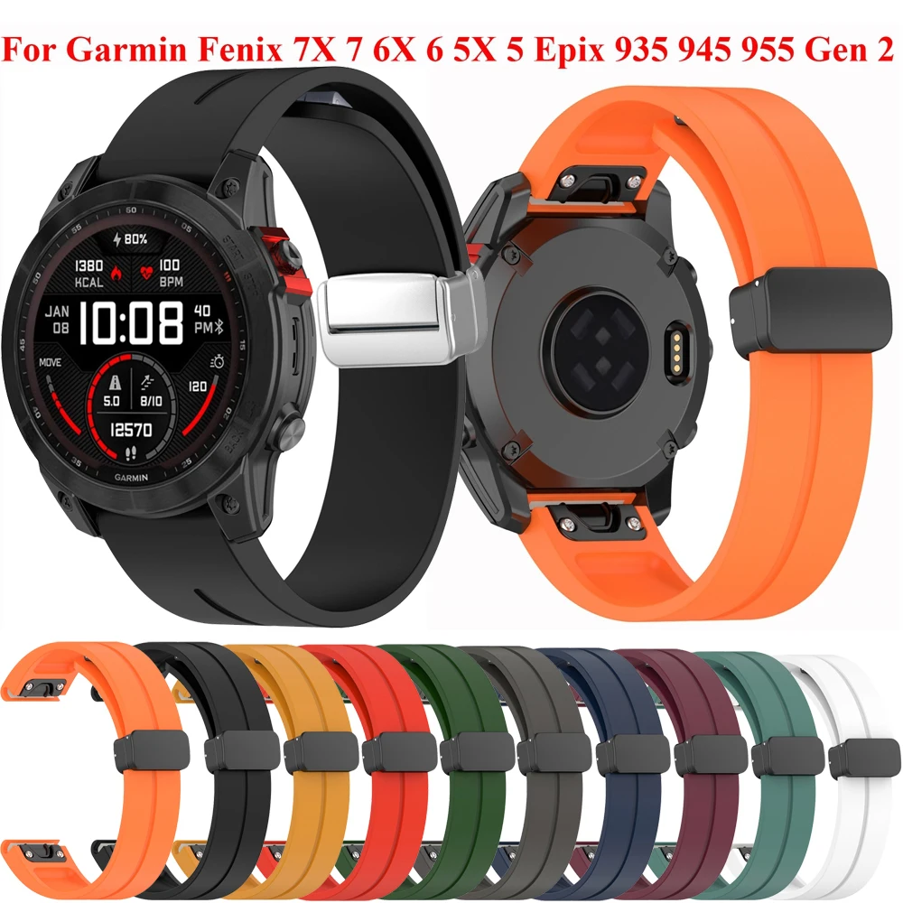 Ремешок с магнитной застежкой для часов Garmin Fenix 6 7 5 Gen 2 Epix Easyfit, силиконовый браслет для часов Garmin Fenix 6X 7X 5X 3 3HR 945 955