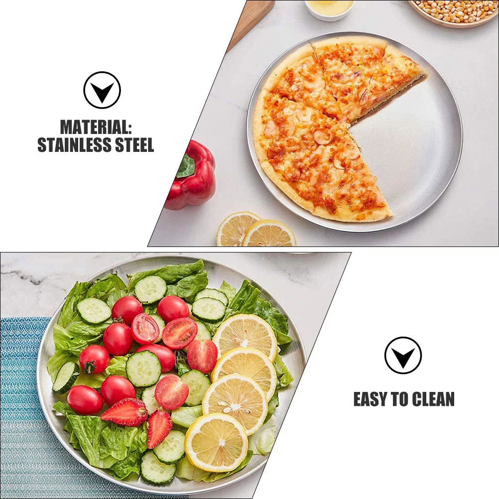 

Тарелка для барбекю из нержавеющей стали, круглая обеденная тарелка для ресторана, западная еда, стейк, пицца, макарон, салат, фруктовый десерт, сервировка