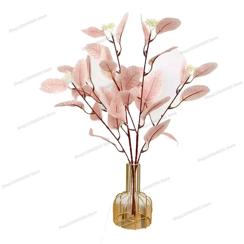 For colored eucalyptus leaves simulated plant decoration fake flower glass vase dining table living room flower arrangement