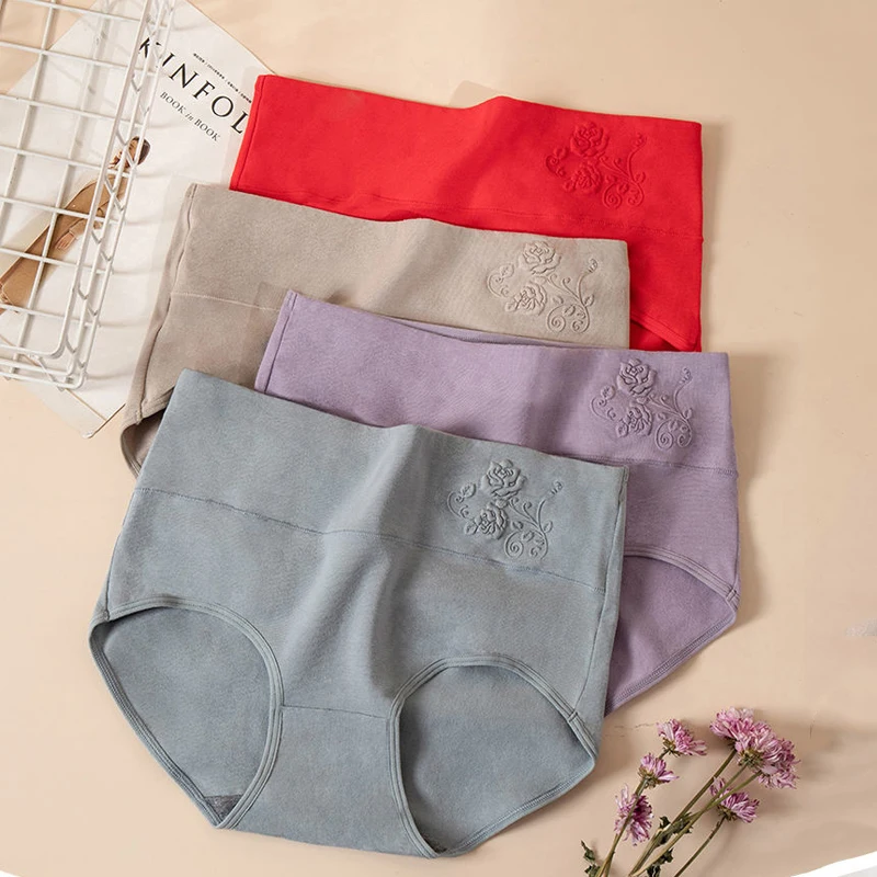 ZJX 5Pcs/Set Cotton Panties High Waist Women Underwear Sexy Lace Comfort Women's Briefs Soft Seamless Slimming Ladies Lingerie