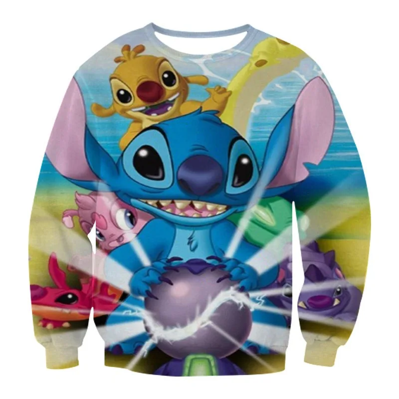 3D Digital Printing AnimationStitch Cute Warm Crewneck Sweatshirts for Children and Adults Autumn Winter Daily Necessities