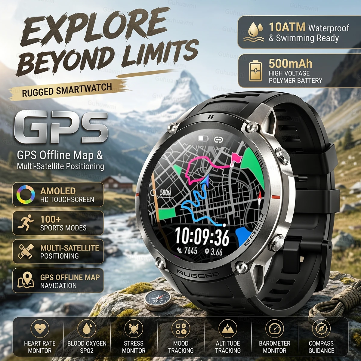 

2026New Military GPS SmartWatch Offline Map Swim Waterproof true AMOLED Screen Always display the time Call Smart watch Men GPS
