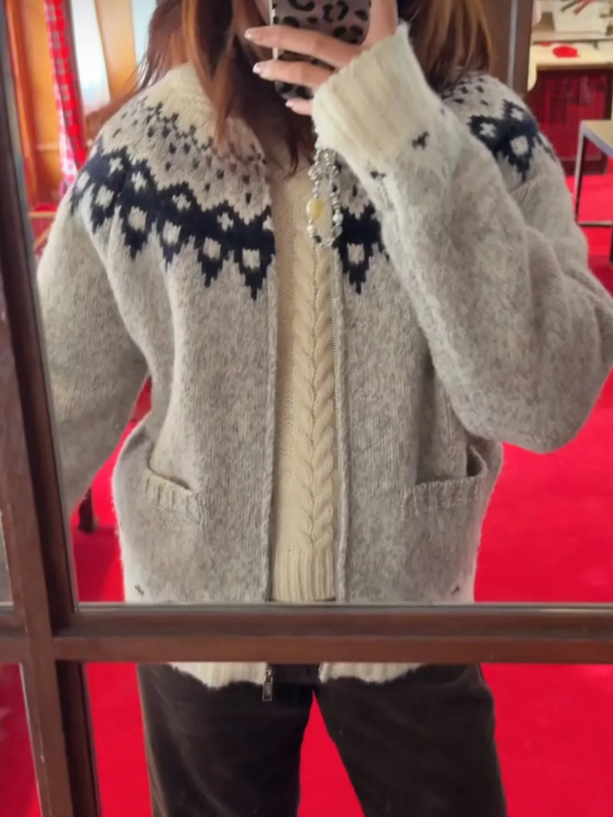 

Винтажный свободный женский вязаный свитер на молнии, кардиган с воротником и открытым рукавом, длинная повседневная верхняя одежда с геометрическим узором