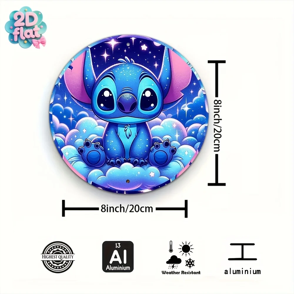 قطعة واحدة من لافتة فنية جدارية معدنية مستديرة - ديكور ألومنيوم مستوحى من الطراز الكوني والنجوم، ألوان زرقاء ووردية نابضة بالحياة