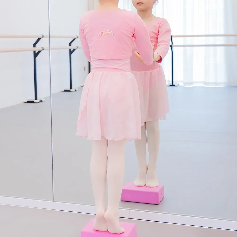 Fanceey Girls Children's Nylon Chiffon Ballet Training Clothes Short Sleeve Tights Chiffon Skirt Nylon Dance Training Clothes