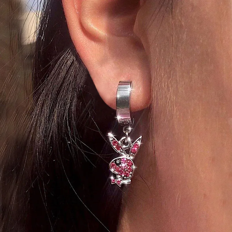 Серьги-гвоздики playboy с заячьими ушками, серьги-гвоздики из серебра 925 пробы, женские серьги, модные ювелирные изделия, подарок для леди и девочки