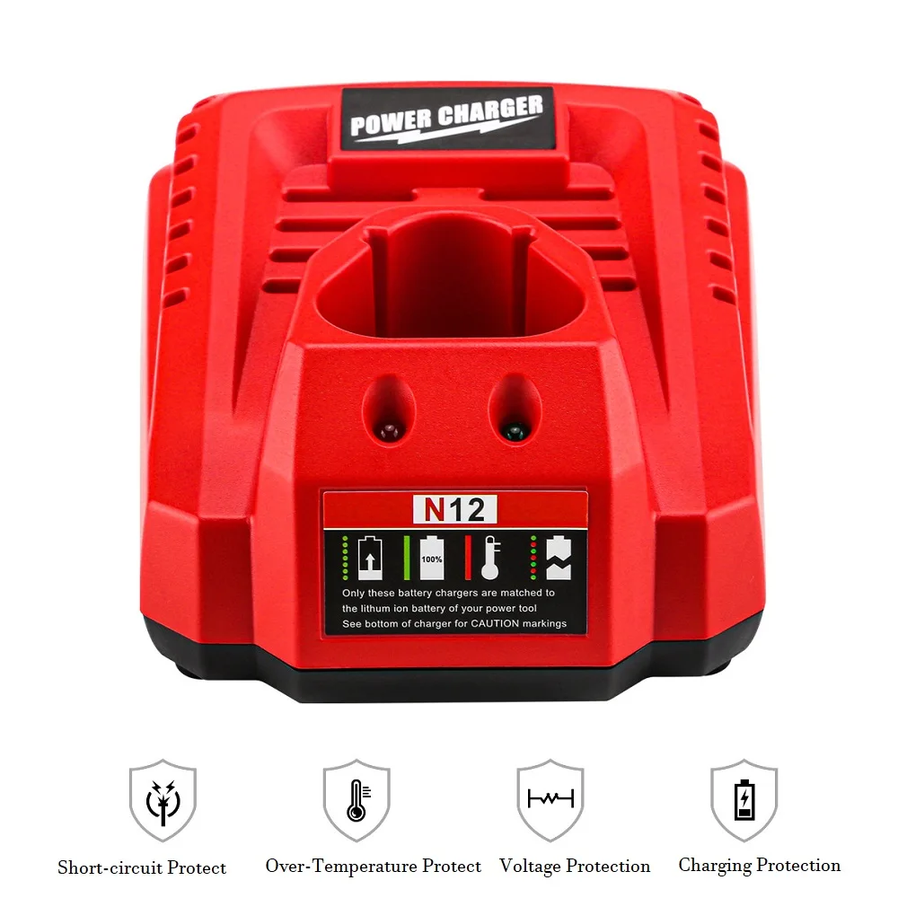 3A Li-Ion Battery Charger 10.8V 12V Lithium Power Replacement Short Circuit Protect For Milwaukee M12 N12 48-59-2401 48-11-2402