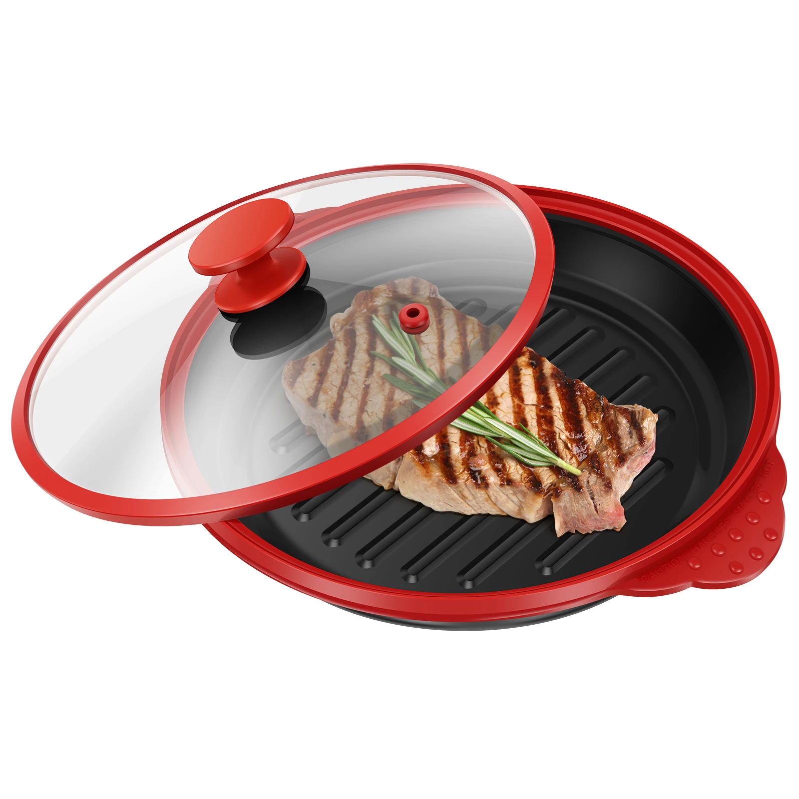 Mikrowellen-Grillpfanne mit Deckel und Silikongriff, Hitzebeständiger Antihaft-Mikrowellen-Grill, Speckkocher, Grillplatte und Grillzubehör
