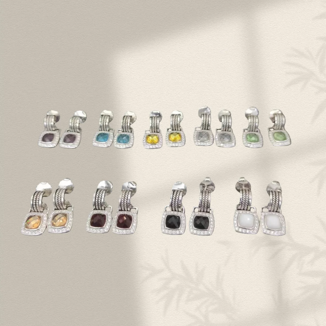 

YK 2025 new square diamond button thread split earrings are fashionable, versatile, luxurious, and high-end gifts