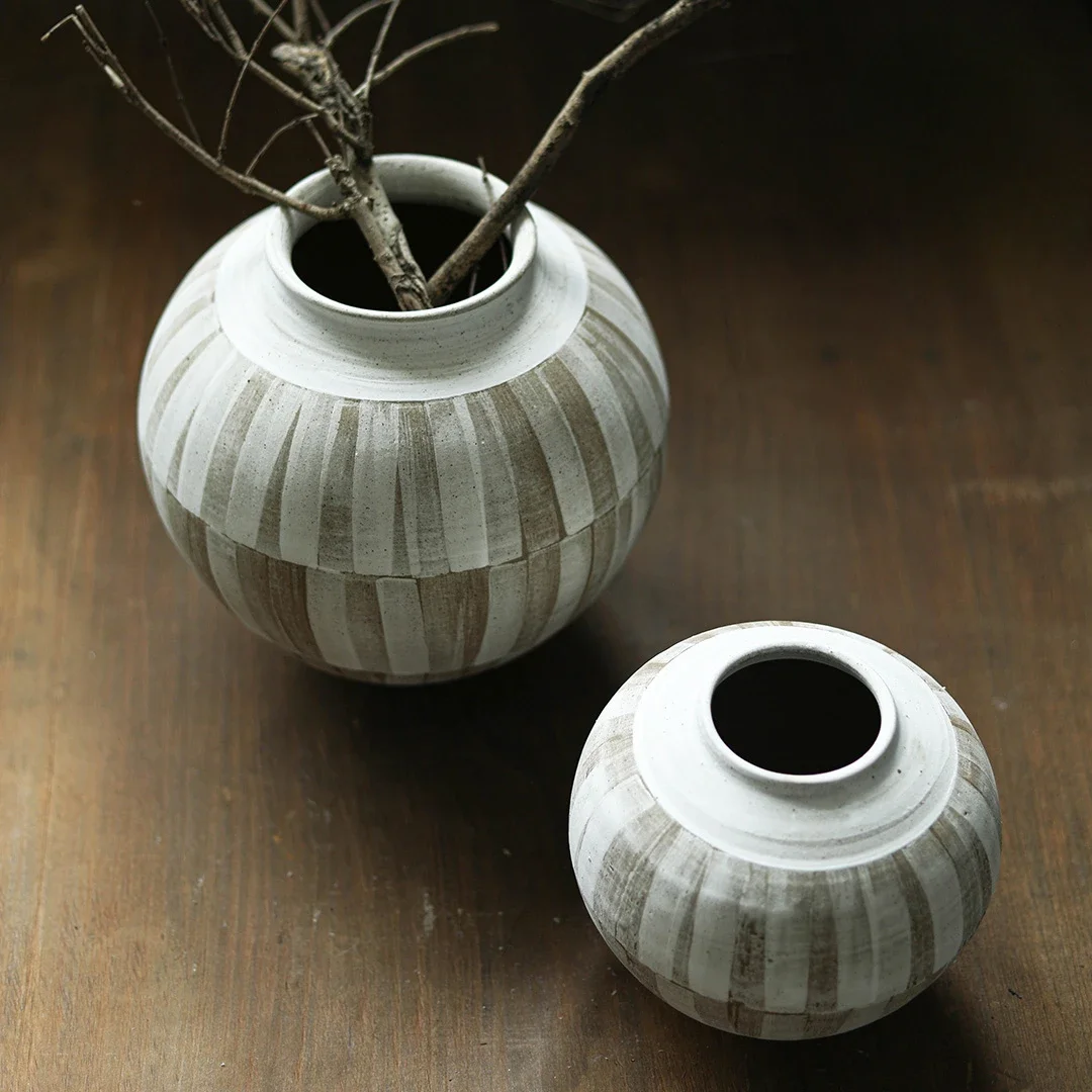 #v* forThe product can be customized.Vintage rough pottery, pure hand-painted ceramic vase, artist's light luxury, Chinese style