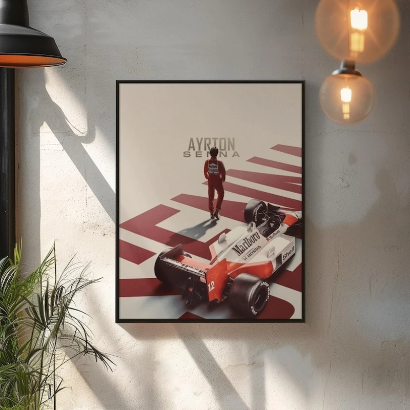 Ayrton Senna Canvas Print Painting, Formula Racing Legend Poster, Large Canvas Wall Art, Motorsport Picture for Room Decor