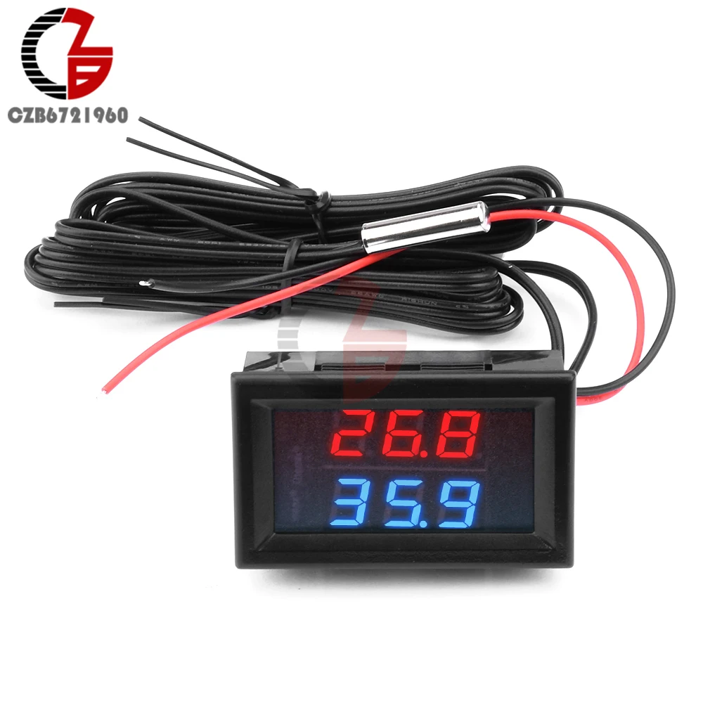 DC 5-80V LED Dual Display Digital Temperature Sensor NTC Metal Waterproof Probe Heating Cooling Controller Thermometer -50~+125℃