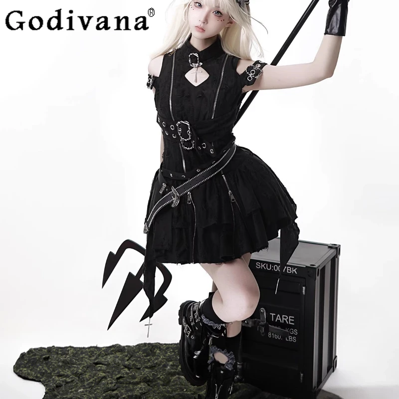 오리지널 정품 로리타 고스 드레스 세트 여성 할로윈 하위 문화 레트로 펑크 드레스 여성 쿨 로리타 파티 드레스 정장