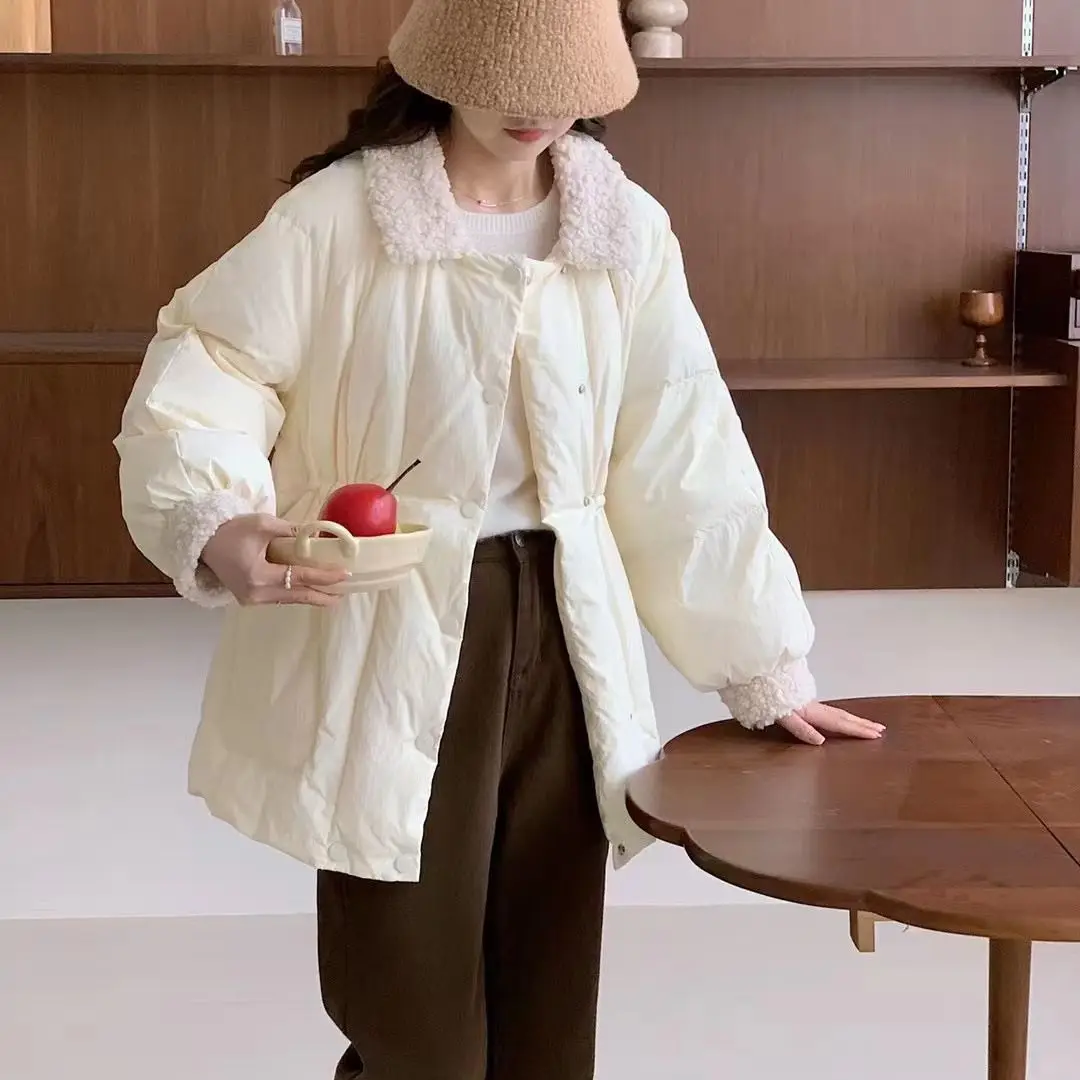 2026 Autumn/Winter Fashion Women's Down Jacket Splicing Lamb Wool and White Duck Down Jacket