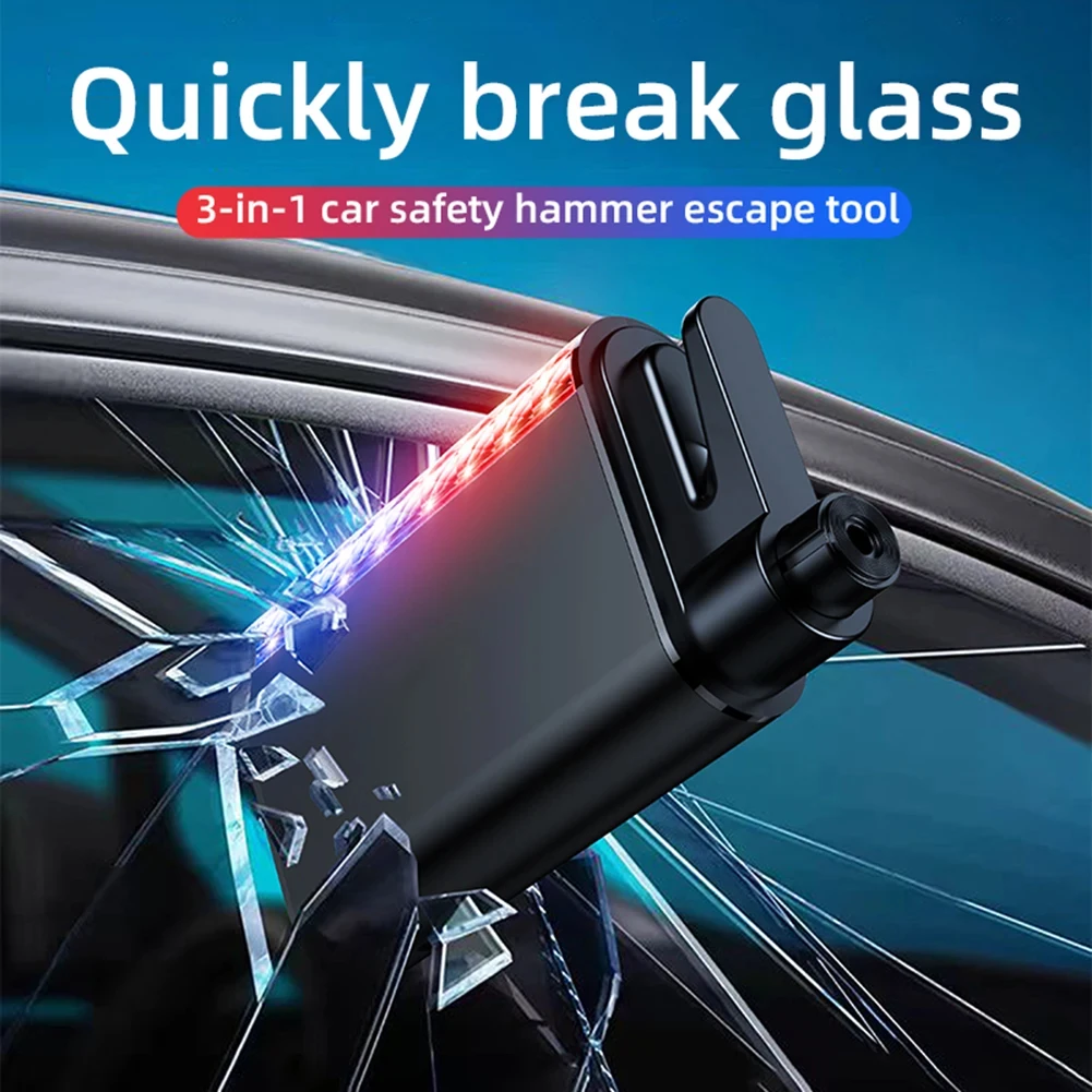 Auto-Sicherheitshammer, 3-in-1, Auto-Notfall-Fensterheber aus Glas, Sicherheitsgurtschneider, lebensrettende Beleuchtungsfunktion, Auto-Notfallwerkzeug – Detail 1