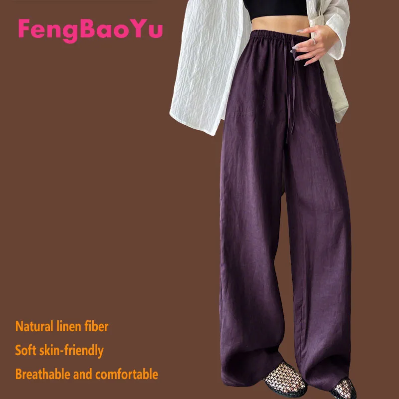 

Женские брюки Fengbaoyu из 100% натурального льна, свободные, с широкими штанинами и шнуровкой, подходят для путешествий на природе, отдыха, комфортные и прохладные