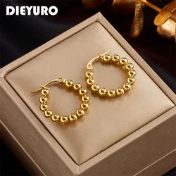DIEYURO 316L Stainless Steel Beads Hoop Earrings For Women New Design 3-Color Girls Ear Jewelry Party Wedding Gift Bijoux серьги