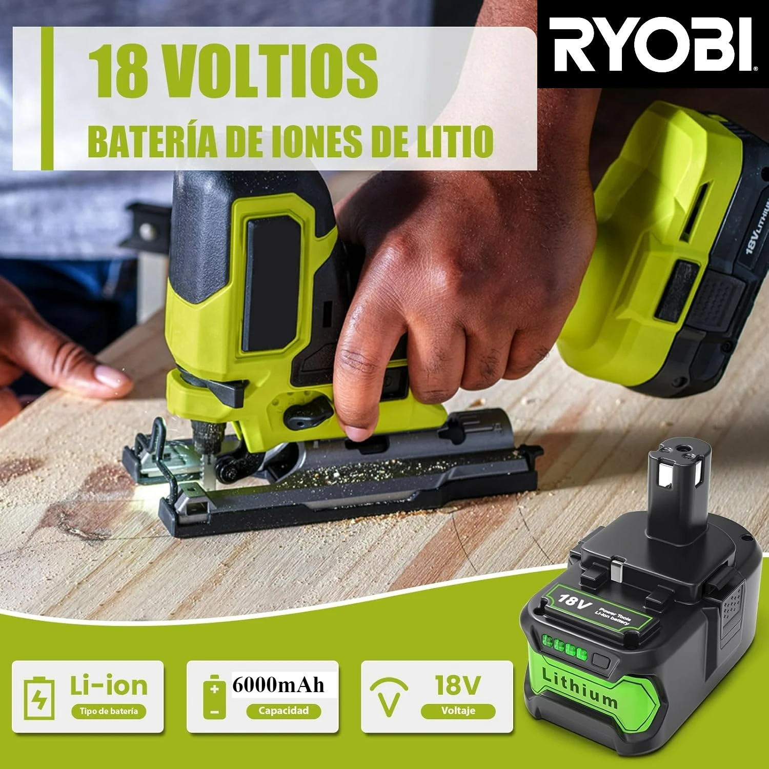 

18V 6Ah Battery Ryobi One+ Kompatibel P108 RB18L50 RB18L40 RB18L25 BPL-1815 BPL-1820G BPL18151 BPL1820 P104 P105 P105 P100 Tool