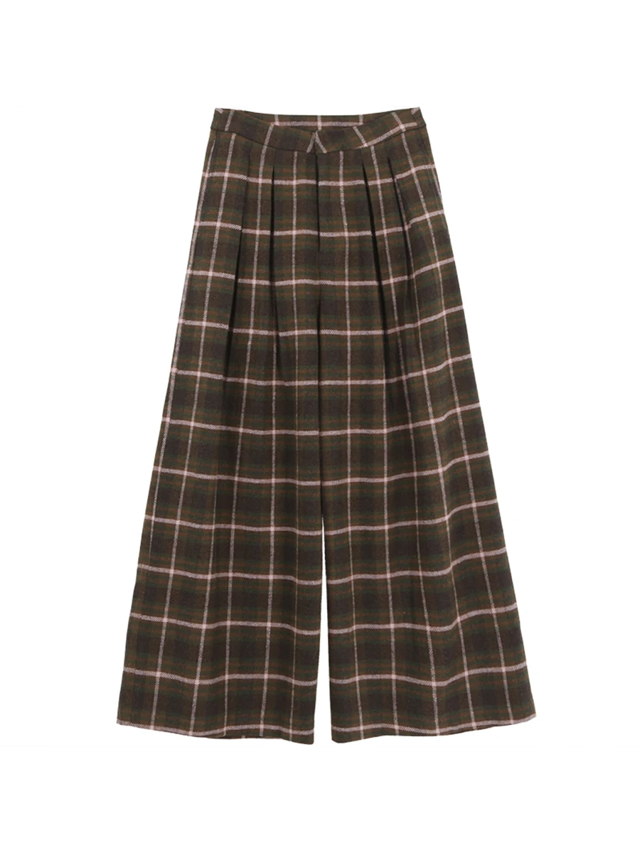 High Waist Wide Leg Woolen Pants Women's Loose Casual Plaid Trousers Autumn Winter New Sle G Sle Commute Faion