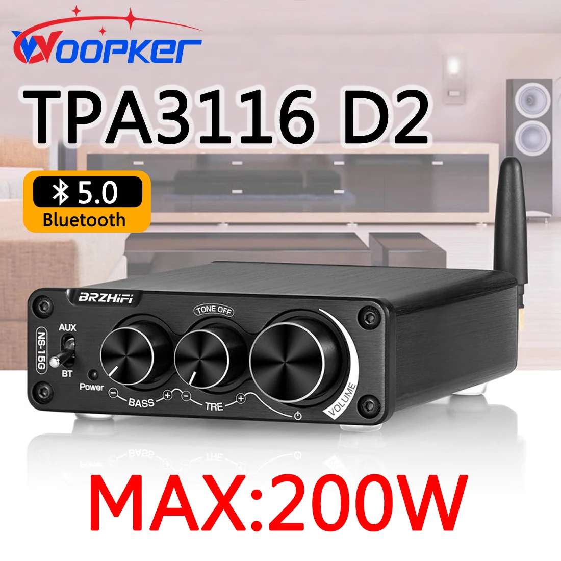 Audio Amplifier NS-15G TPA3116 D2 Bluetooth 5.0 MAX 200W HiFi Digital Audio Stereo Mini Power Amplifier Supports AUX/RCA