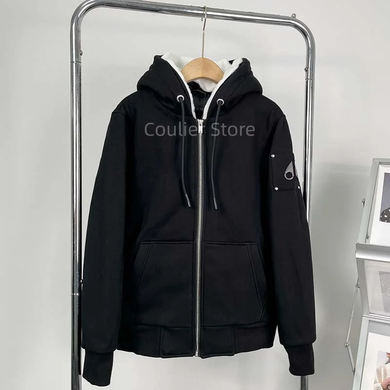 Canadian men women cashmere jacket thick warm jacket white black wool fleece jacket hooded sweatshirt down jacket