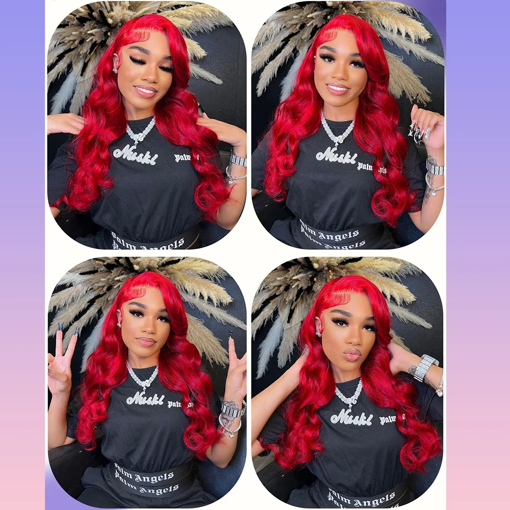 250 الكثافة الساخن الأحمر 13x6 Hd الدانتيل أمامي خصلات الشعر المستعار الإنسان البرازيلي الملونة الجسم موجة 13x4 الدانتيل شعر مستعار أمامي للنساء