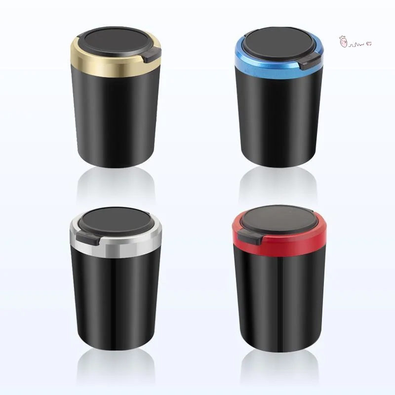 Car Ashtray Flame Retardant Alloy Liner One Touch Lid Built In LED Light For Daily Car Driving Use