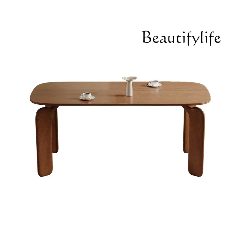 

French retro solid wood dining table small apartment household wood table rectangular ash wood eating table