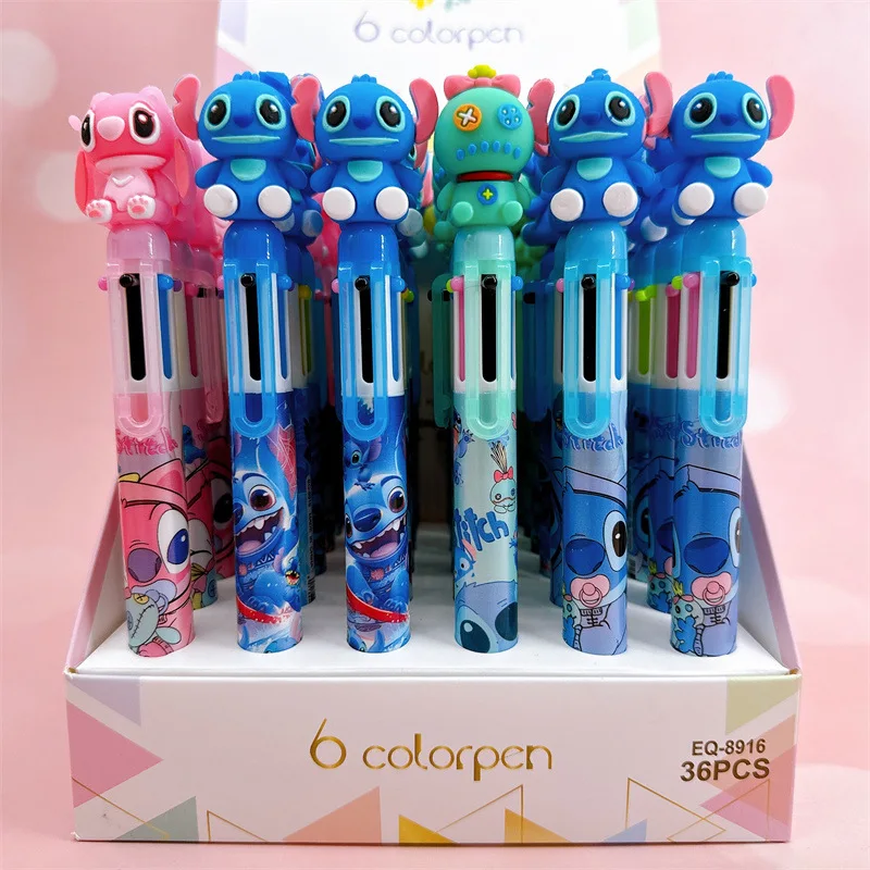 Disney Ballpoint Pen 36Pcs Stitch 6 Color Ballpoint Pen 0.5mm Student Writing Tools Office Student Stationery Gifts