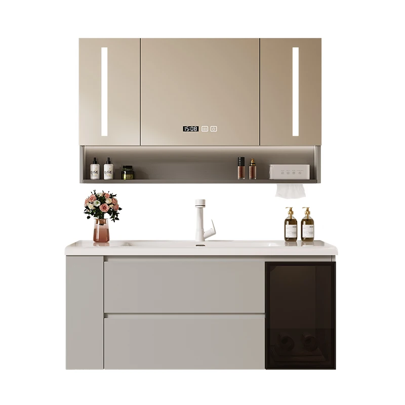Modern Stainless Steel Smart Bathroom Mirror Vanity Combo Nordic Storage Multifunction Fog Removal Bathroom Furniture Bagno FYB
