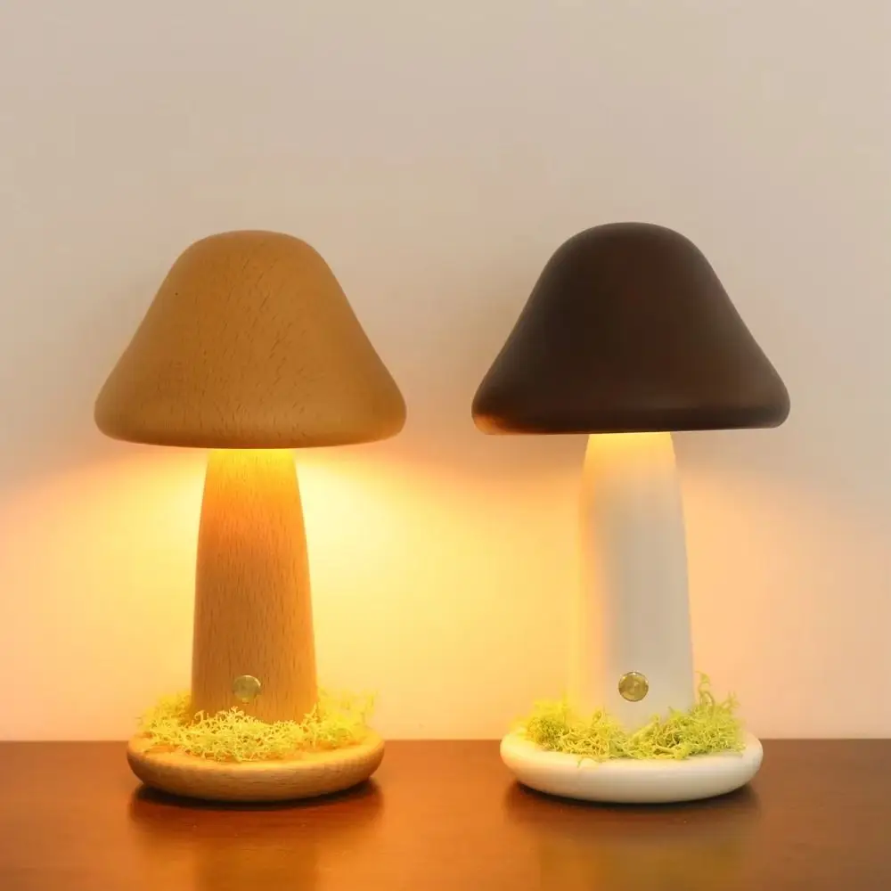 暖かい光のきのこ型ledナイトライト-タッチスイッチ式ledライト-ツイストキノコ型ナイトライト-ブナ材-三色-ベッドサイドランプ
