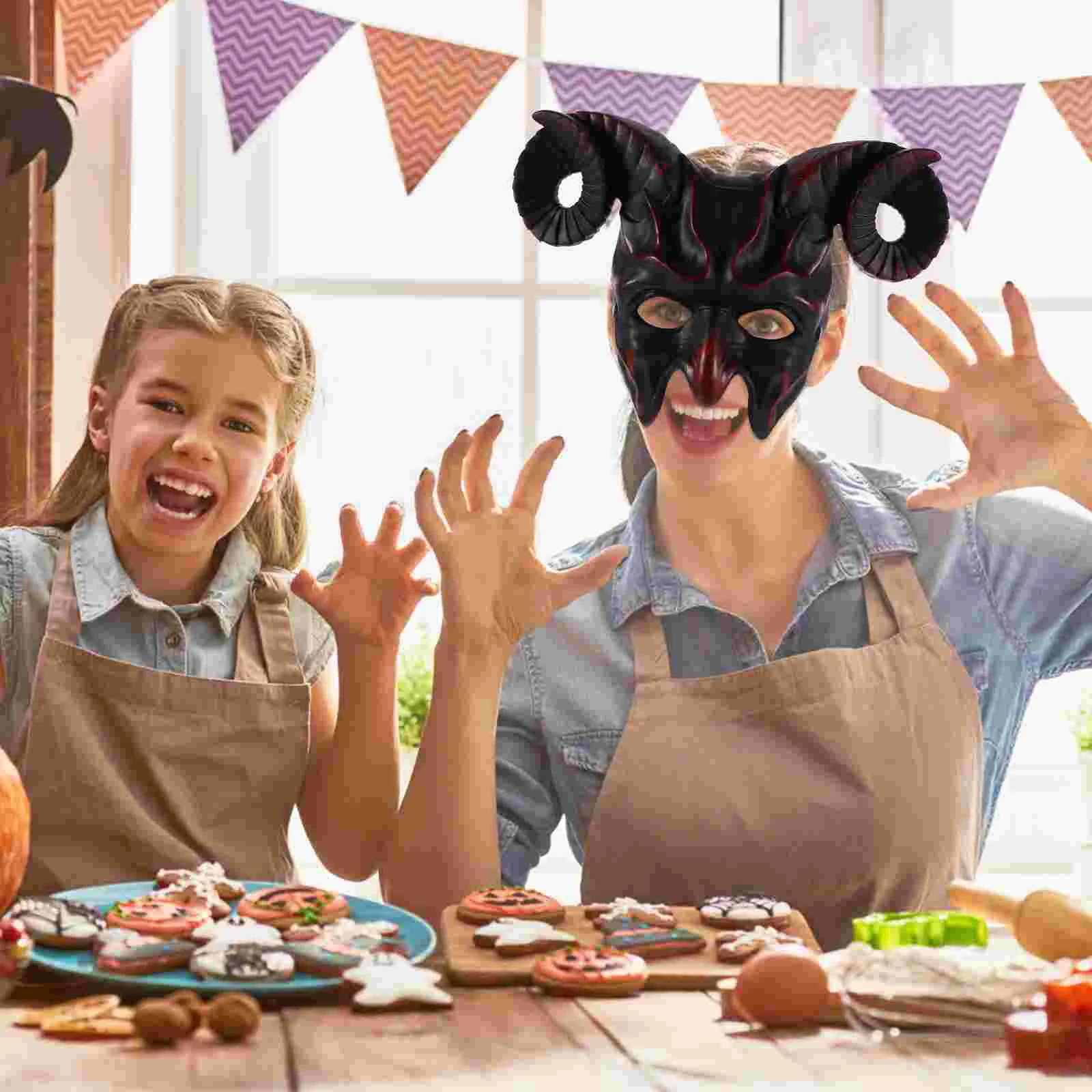 Halloween Horn Mask Cosplay Costume Ornament Facial Masquerade Prop Scary Plastic