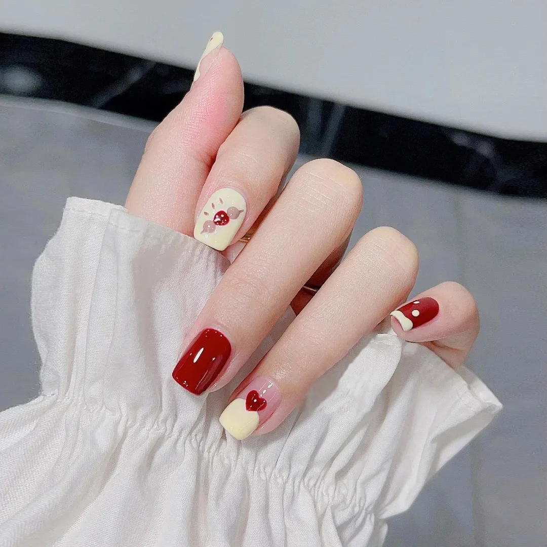 Cute Rabbit Nail Enhancement Short Red Tomatoes On Sticks Love Women False Nails Detachable Nail Enhancement Finished Product